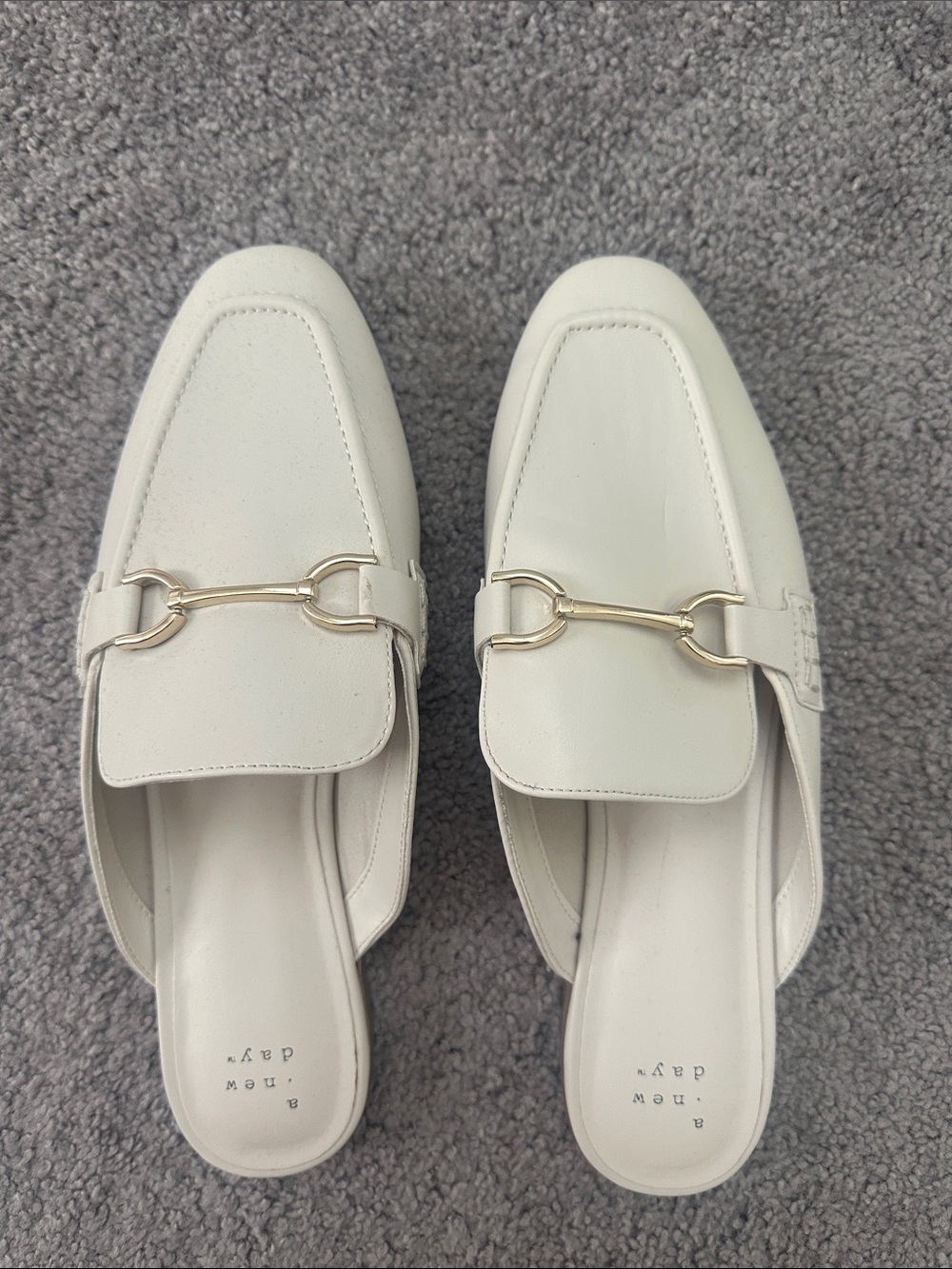 a new day Cream Leather Slip-On Mules with Gold Horsebit